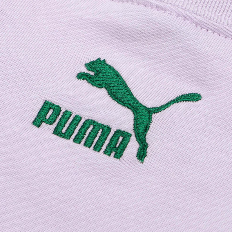 puma休闲运动纯色刺绣logo圆领短款短袖t恤女款紫色53688017
