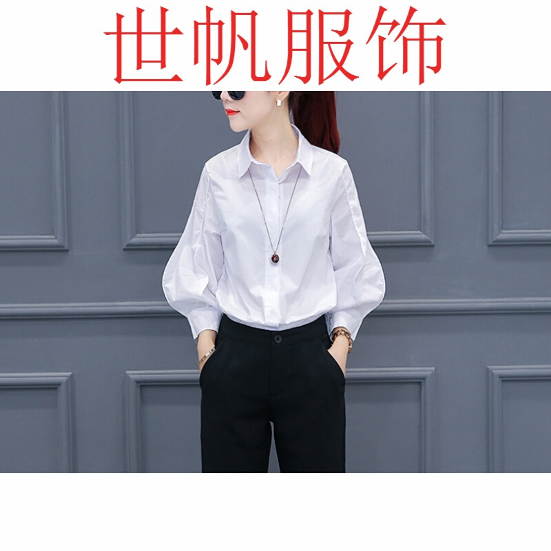 泡泡袖灯笼袖衬衫宽松上衣2018季款韩版时尚白衬衣潮