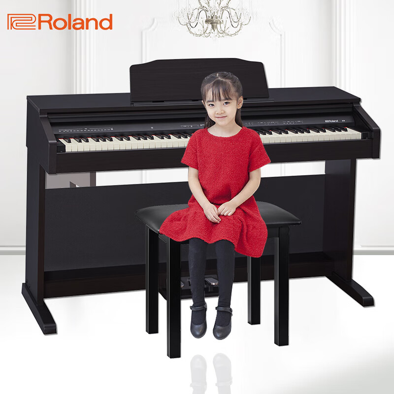 罗兰(Roland)电钢琴RP30智能带盖88键重锤立式数码钢琴黑棕色+琴凳礼包