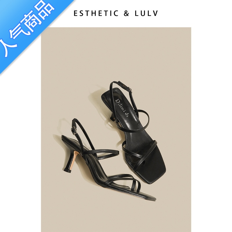 SUNTEK路侣 白色方头高跟罗马凉鞋女夏季2023年新款夹趾细跟一T趾新头高清大图