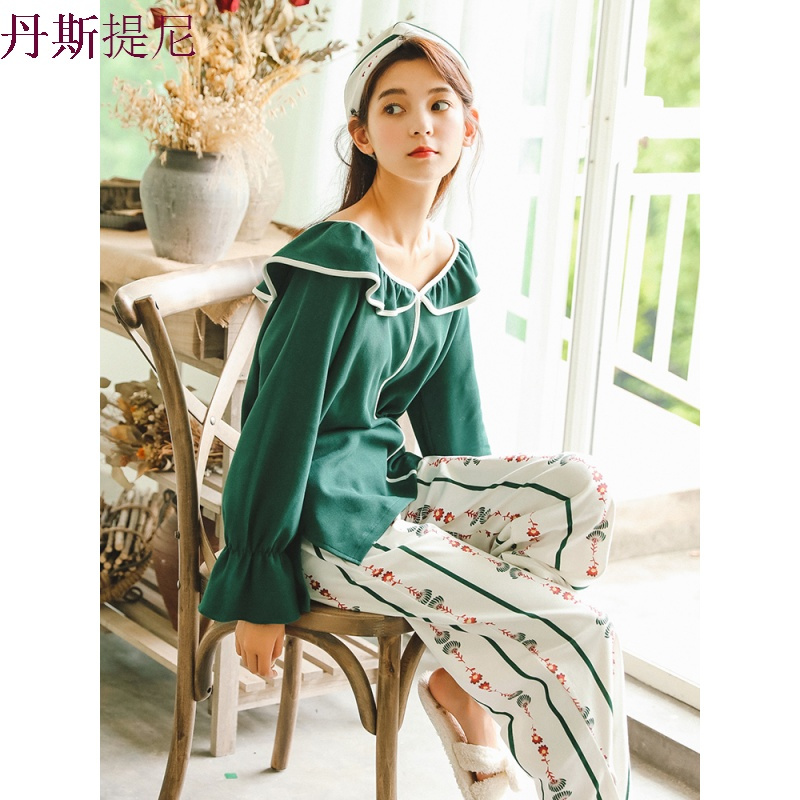 睡衣女夏长袖纯棉韩版薄款甜美可爱外穿宽松女士春秋季套装家居服