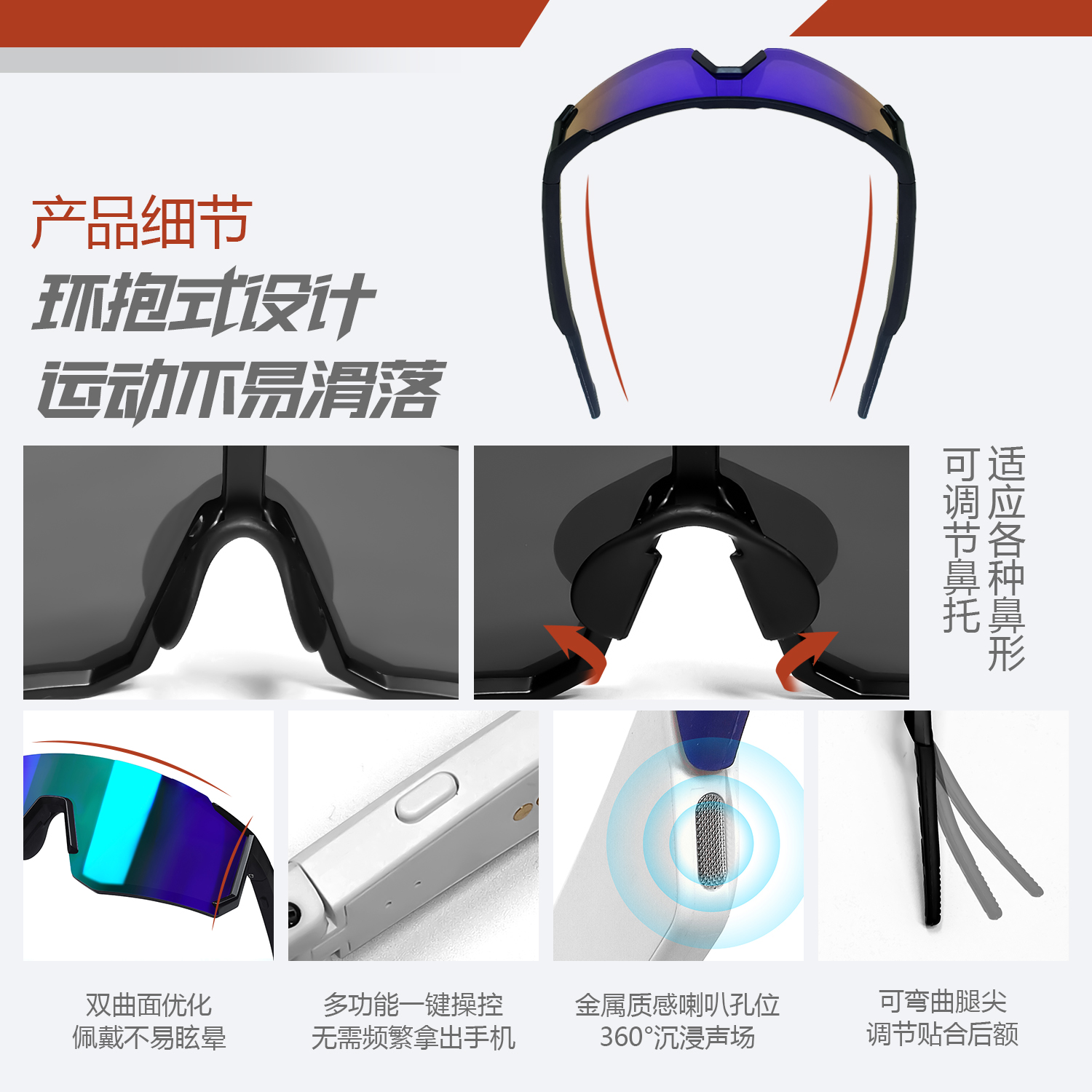 LIGE利BWQYPro1F黑框蓝片户外骑行时尚智能眼镜蓝牙通话遥控拍照语音助手高清大图