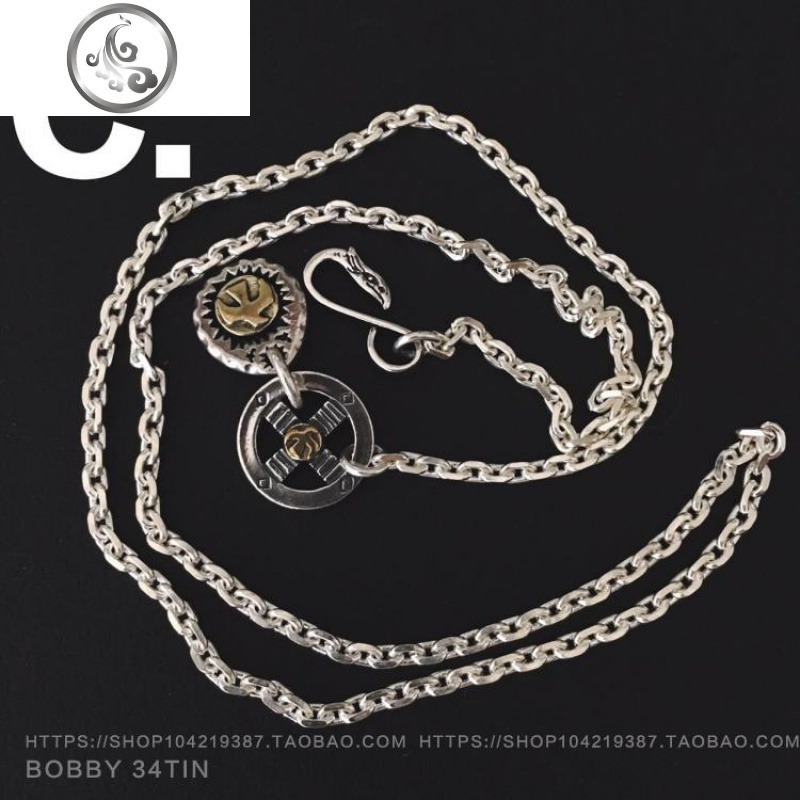 925纯银太角链高桥配链泰银做旧圆盘鹰挂钩十字链男女长项链 JiMi C款60厘米