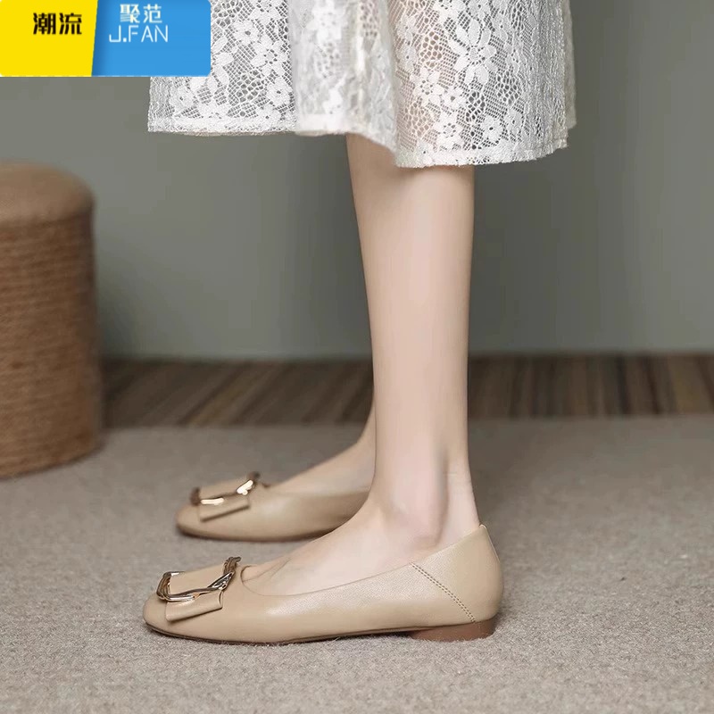 聚范红青蜓乐福鞋女一脚蹬2024新款英伦风小皮鞋软皮软底平底单鞋高清大图