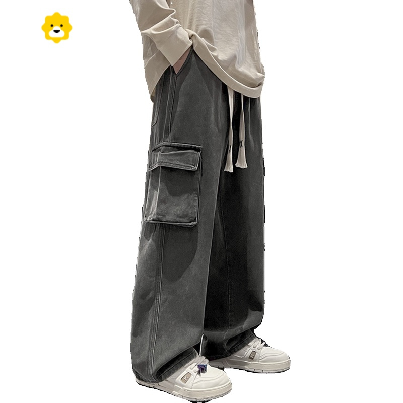 fish basket黑色工装牛仔裤男款季2024新款松紧腰宽松直筒裤美式高街