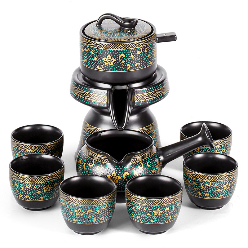 懒人自动功夫茶具套装家用陶瓷石磨防烫冲泡茶器中式客厅复古茶壶 暗香自动茶具9头散装