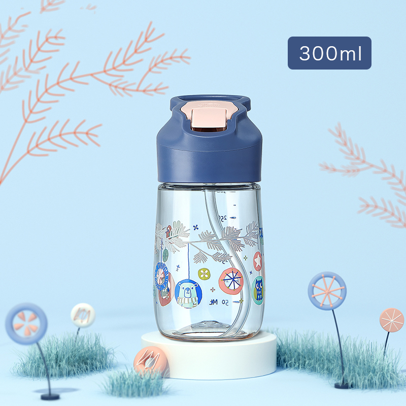 babycare儿童水杯防摔防喷溅运动水杯吸管杯便携式宝宝水杯鸭嘴杯 300ML 卡尔斯蓝 2613