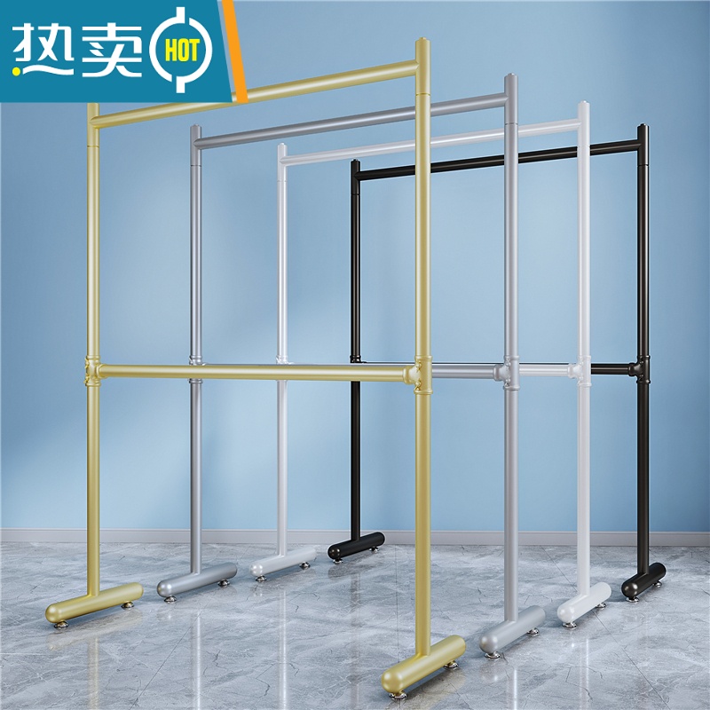 敬平北欧简约双层服装店置地衣服架加粗双杆折叠挂衣杆落地升降晾衣架 双层 黑色 长80高160晾衣杆高清大图