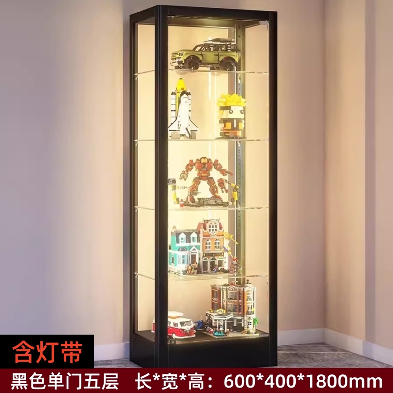 锦北 透明展柜手办展示柜带灯玻璃柜模型陈列柜单门五层600*400*1800mm高清大图