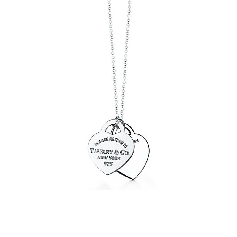 Tiffany&Co.:蒂芙尼经典款S925银红色珐琅双心项链链长41CM,45CM可调节