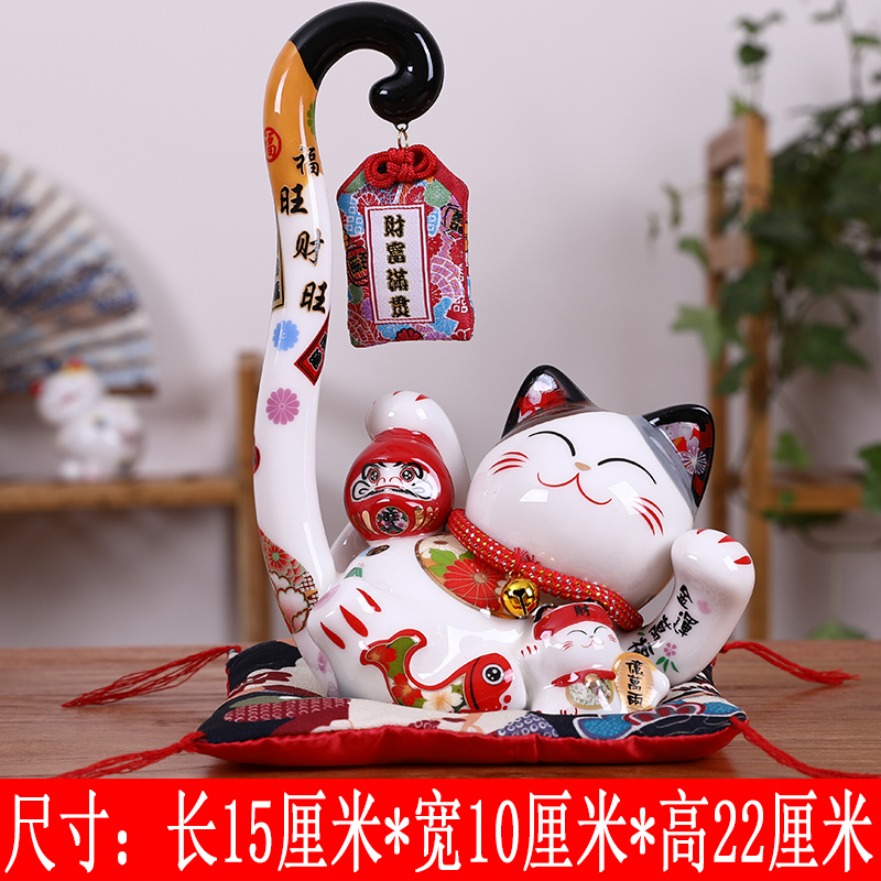 猫摆件创意长尾发财猫陶瓷存钱储蓄罐店铺开业办公室家居饰品 三维工匠 财富满贯86837猫高清大图