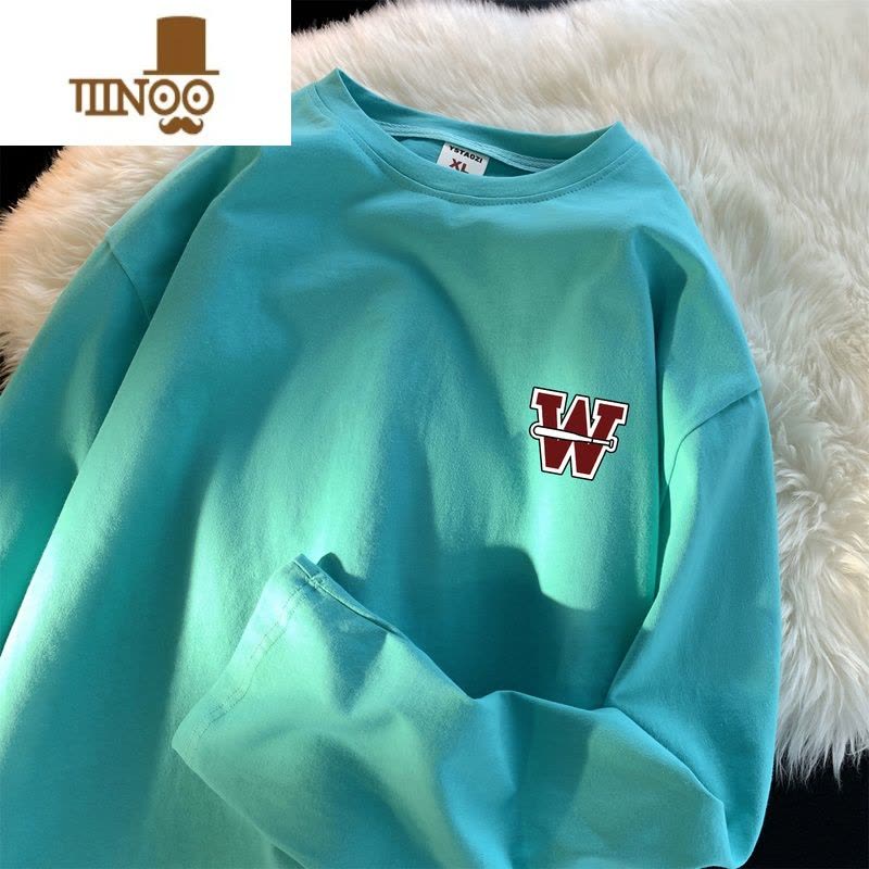 YANXU潮牌长袖t恤男生2023秋季原宿风印花休闲情侣上衣港风宽松打底衫图片