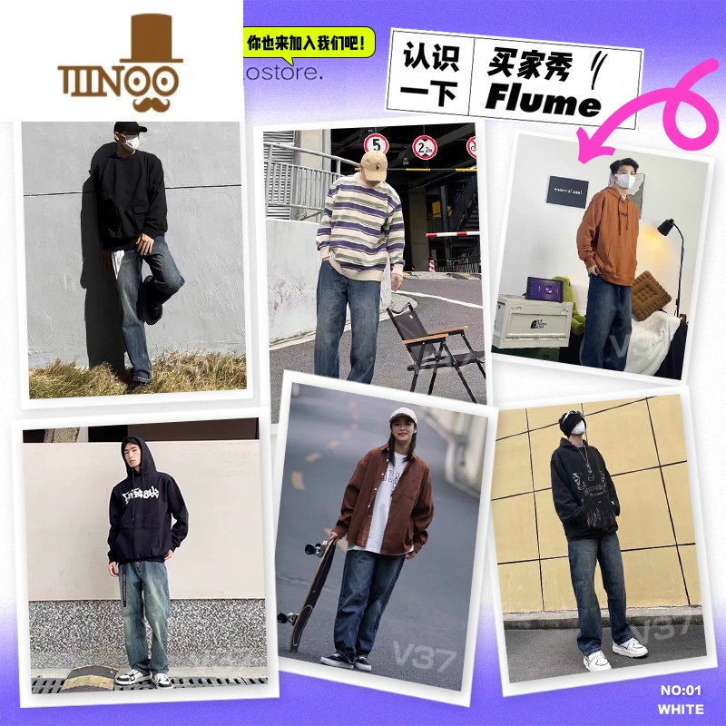 YANXU复古水洗牛仔裤男美式高街裤子潮牌宽松阔腿直筒裤裤子牌直高清大图