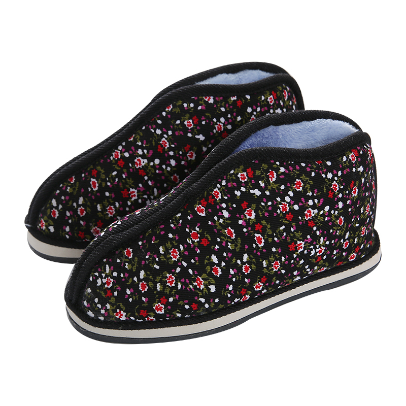 男女冬季两片瓦蚌壳橡胶底中老人棉鞋 居家月子老布棉鞋孕妇鞋