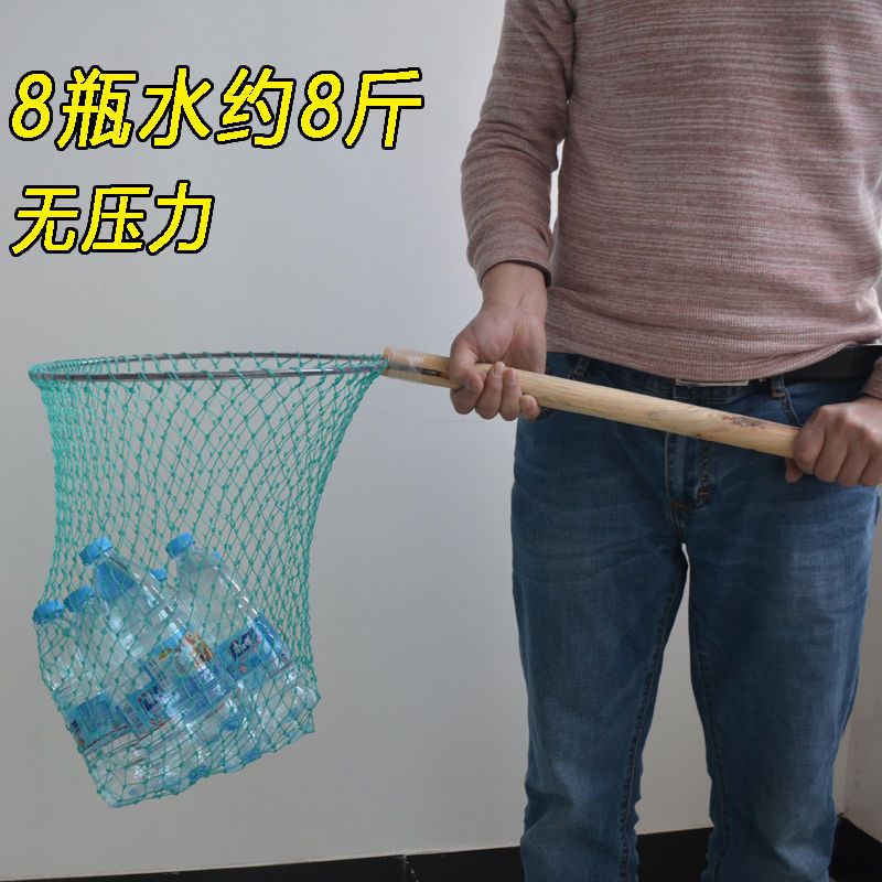 大眼希眼实心木抄网池塘水库养殖场超市菜市场捞鱼网抓鱼捕鱼工具 柄长30厘米圆框大眼[ 捞虾海鲜款]