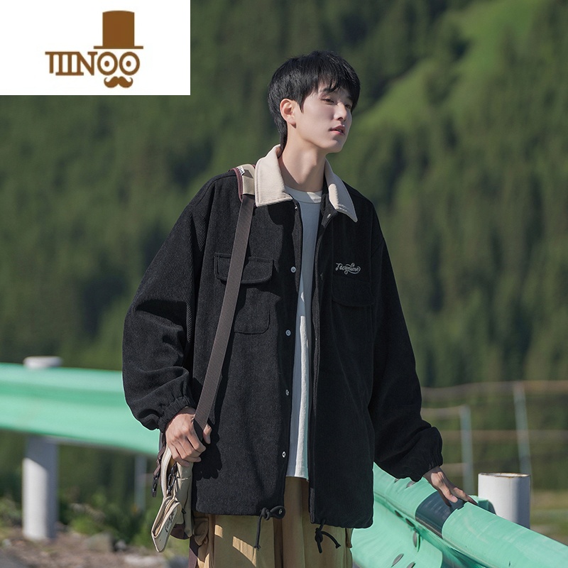 YANXU工装灯芯绒外套男美拉德穿搭港风复古日系潮牌咖色慵懒风夹克