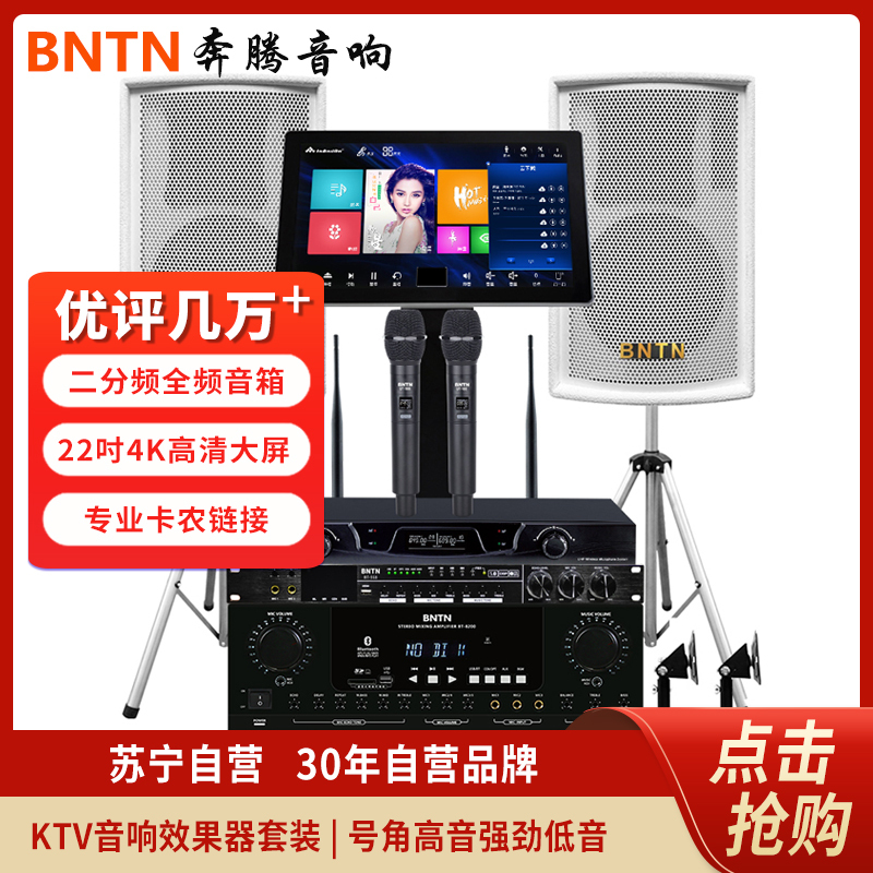 奔腾(BNTN)套装家庭影院KTV音响全套触摸屏一体机2TB点歌机卡拉OK专业会议卡包豪庭音箱8200效果器U段无线话筒
