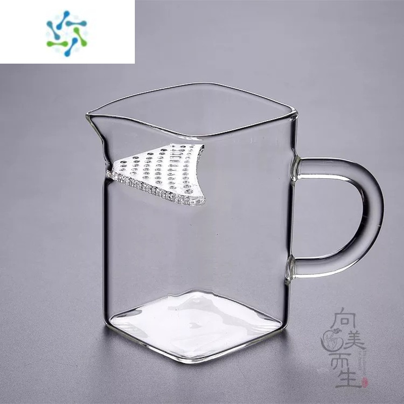 三维工匠方形月牙杯 玻璃带把绿茶杯 带滤网泡茶杯 四方月牙花茶杯分茶器 小方月牙200ML+2个品茗杯80ML酒具