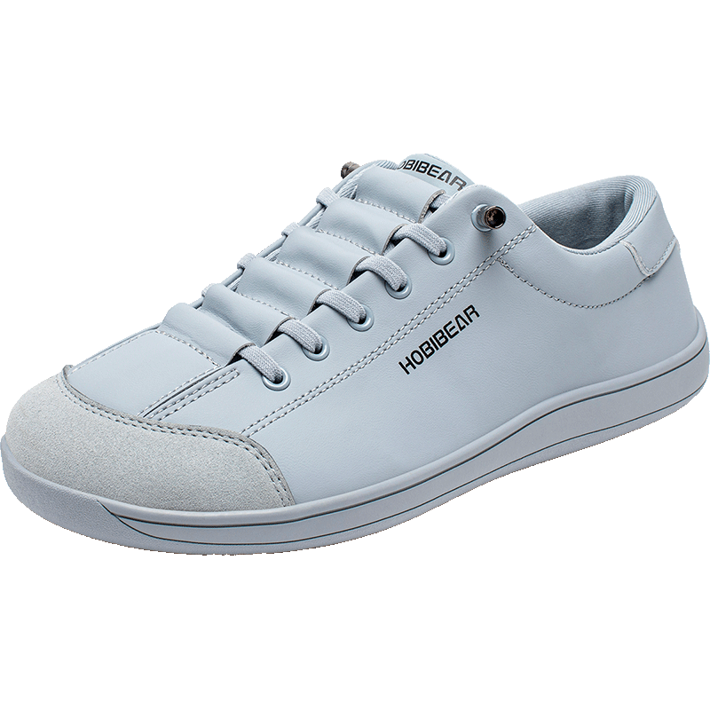HOBIBEAR男鞋宽头零落差鞋底赤足鞋秋季皮面舒适轻便男士一脚蹬 灰蓝 42码