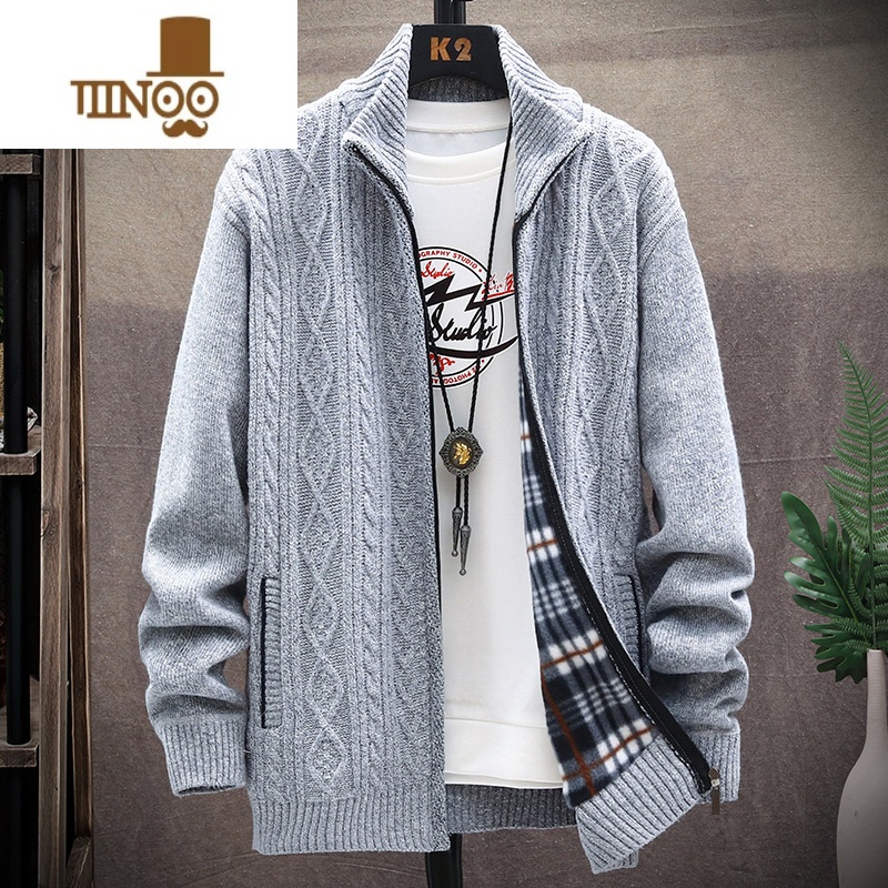 YANXU开衫毛衣外套男秋季新款潮牌针织麻花立领夹克男士潮流休闲毛线衫 3XL约170-190斤可穿 8830浅灰