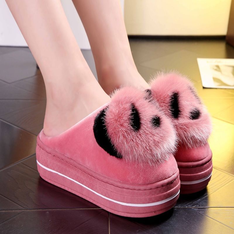 bomina棉拖鞋女冬厚底可爱毛绒拖鞋居家保暖月子鞋高跟坡跟棉拖冬季