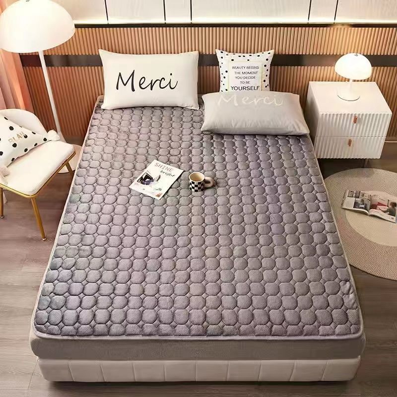 法兰绒床垫加厚防滑冬天保暖睡垫榻榻米软垫被学生宿舍单人床褥子 灰色绅士亲肤法兰绒保暖2cm厚 150厘米宽x200厘米长双人床