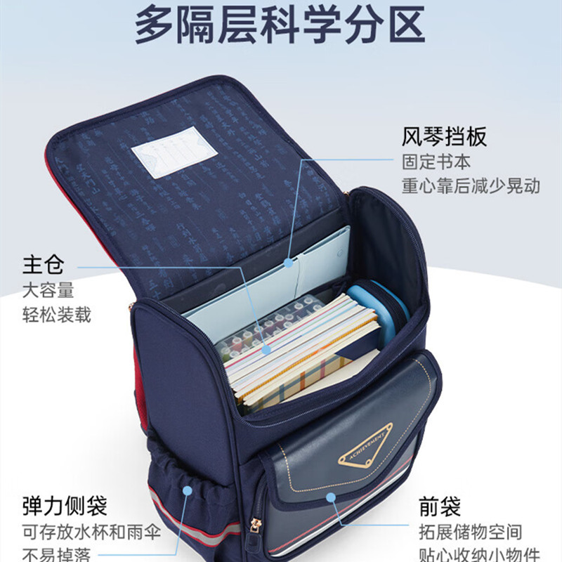 卡拉羊 CX2587 5维防下坠小学生1-4年级减负大嘴书包 280*360*175mm 18L(单位:个)酒红色高清大图