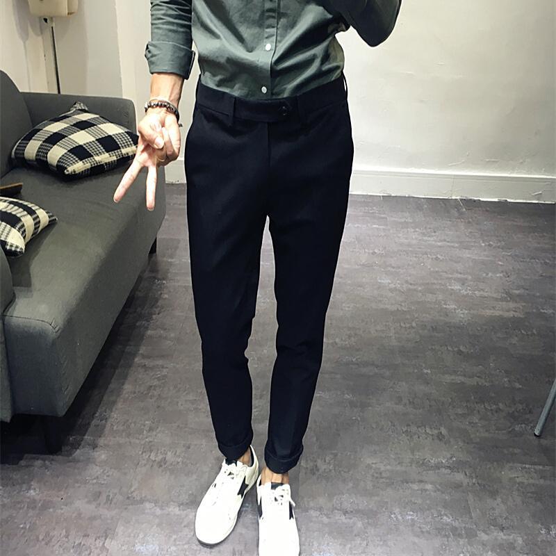 春秋男裤子韩版潮流小脚休闲裤黑色西裤修身男长裤西装裤小西裤