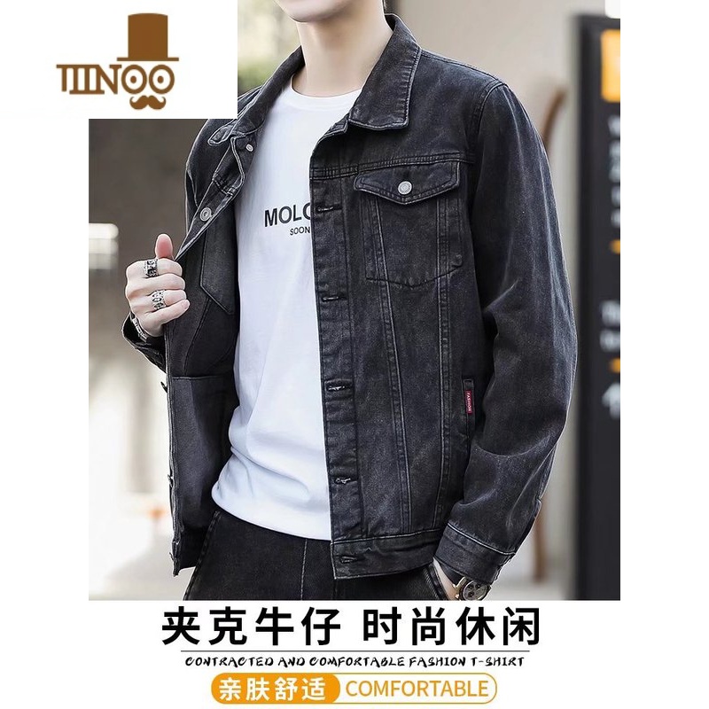 YANXU牛仔夹克男斜插口袋韩版潮流休闲男装高端网红上衣潮牌外套高清大图