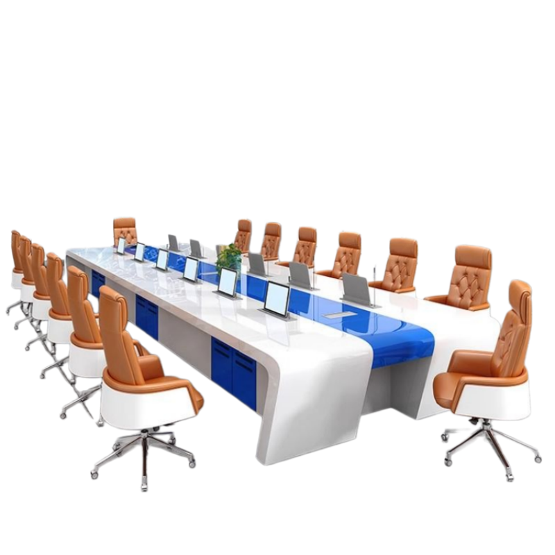 威百达白色烤漆会议桌时尚简约现代大型会议桌子长桌办公室洽谈桌椅组合 5.0*1.5不带椅子(钢琴烤漆)高清大图