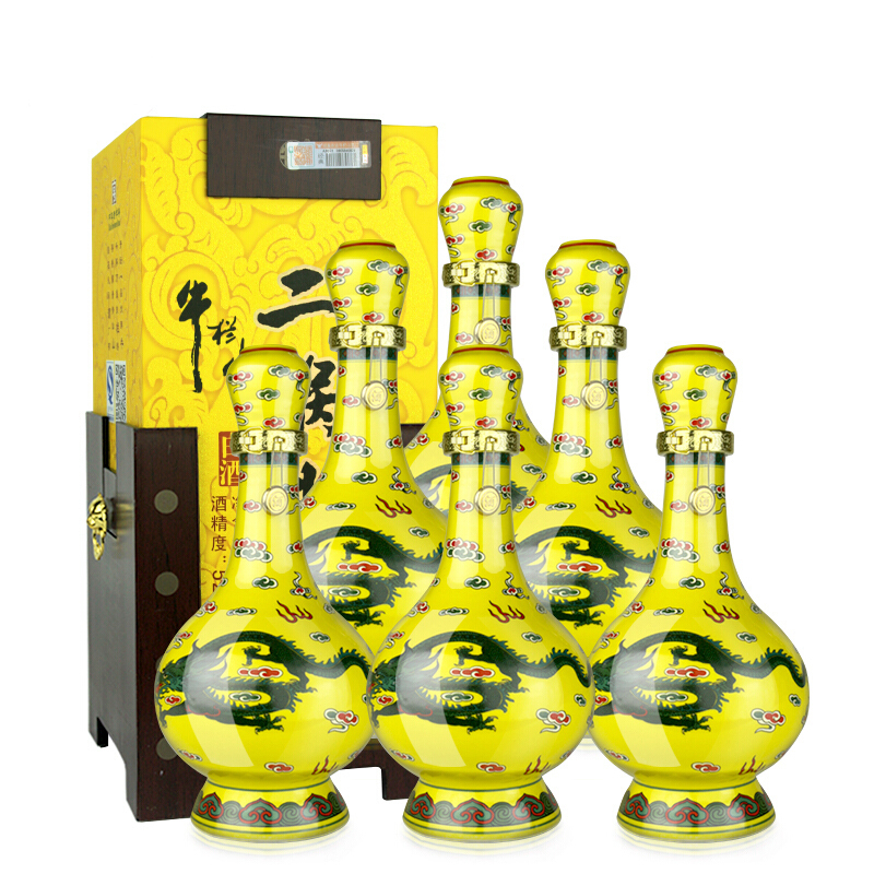 牛栏山二锅头黄瓷瓶经典黄龙52度清香型500ml*1单瓶礼盒装 高度纯粮