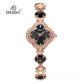 ORSGA手表女ins风文艺简约潮流防水时尚款韩版四叶草石英表防水学生女表9909L 黑色四叶草链条表