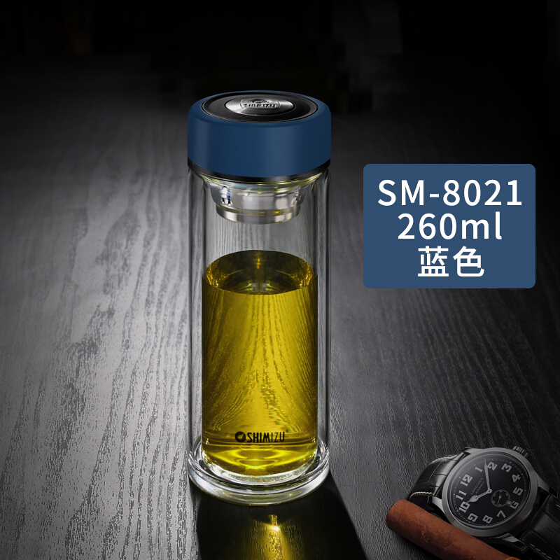 [精选]清水(SHIMIZU)双层玻璃杯男女便携加厚隔热办公杯 8021-450ml-本色
