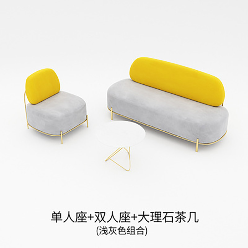 服装店小沙发现代简约美发店美容院小户型接待休闲双人沙发店铺用 浅灰单人+双人+茶几
