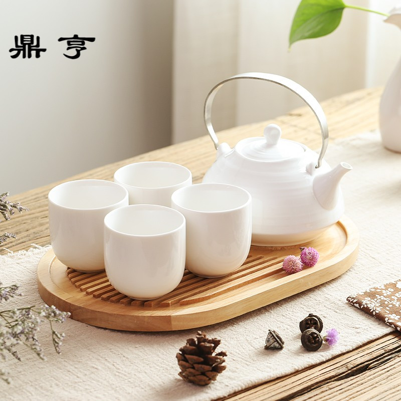 鼎亨北欧简约陶瓷凉白开冷水壶水杯组合水壶配托盘茶壶杯套装餐厅