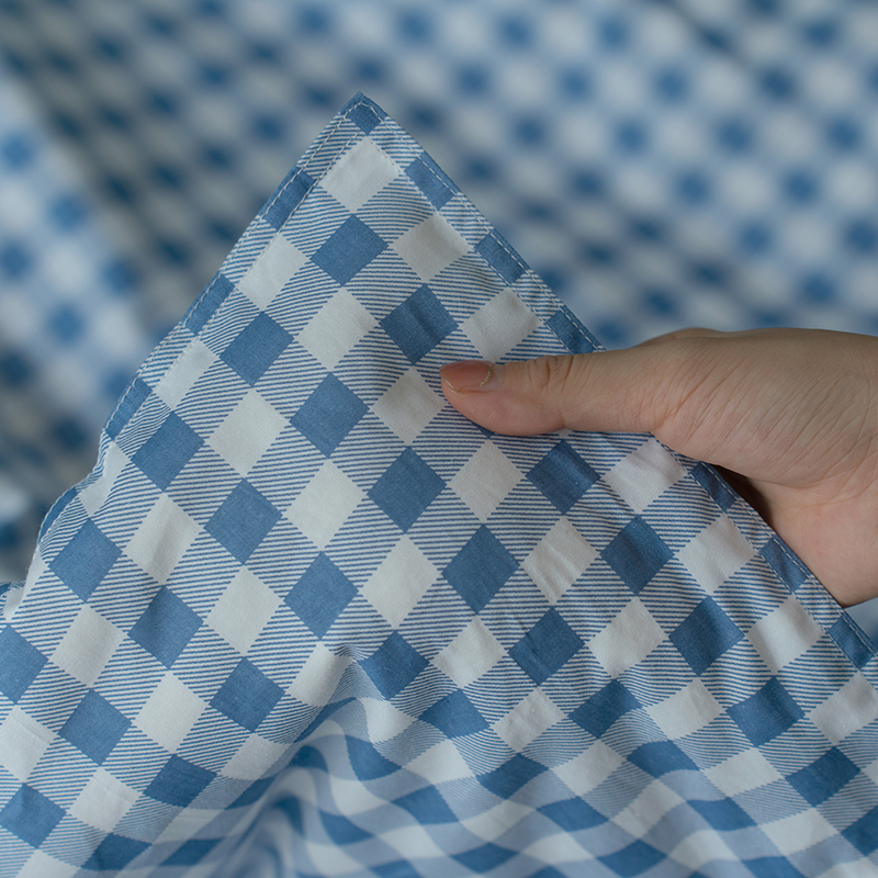 福芳床上用品1.2米床蓝色格纹三件套高清大图