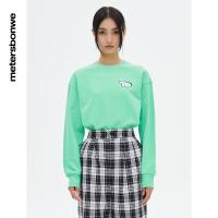 圆领卫衣女2022秋季新款撞色印花针织套头衫甜美百搭女士长袖上衣_161 S:155/80A 芬芳绿