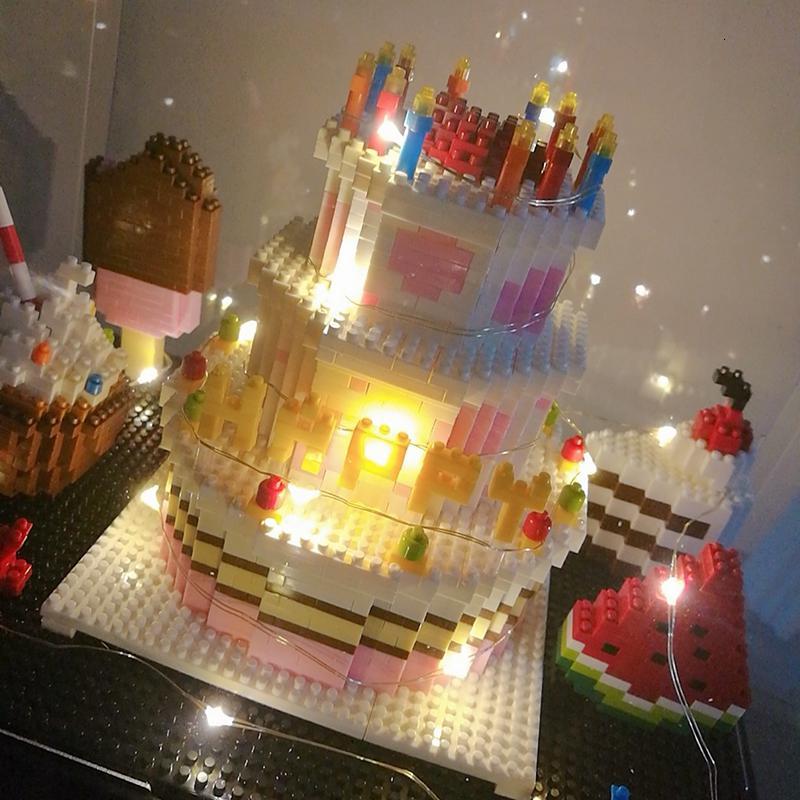 生日蛋糕微型兼容乐高式微小颗粒钻石拼装玩具网红积木女孩子 生日蛋糕+灯饰[1800颗粒]