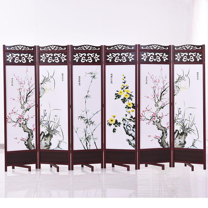 屏风折叠闪电客可移动酒店茶楼隔断客厅创意玄关双面复古玫红色6扇小