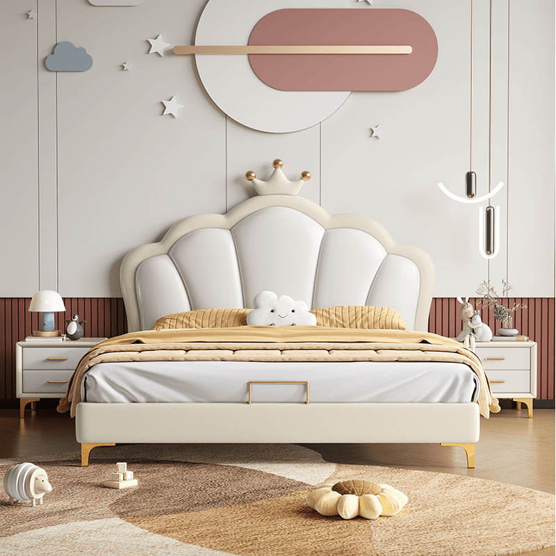 皇冠床小孩软包男孩女孩床粉色轻奢奶油风儿童房公主床高清大图