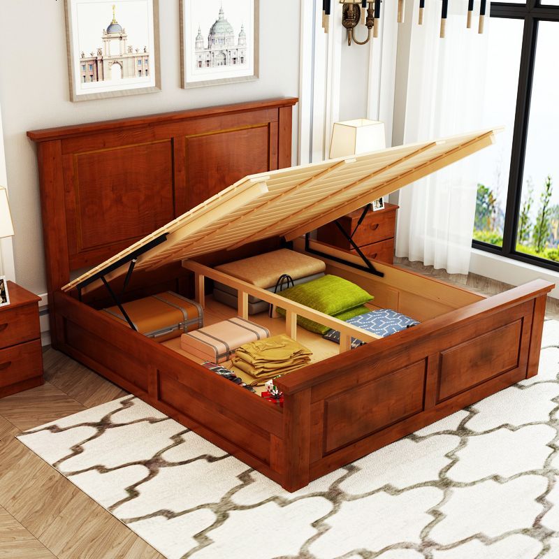 实木高箱床双人床1.8米美式松木液压气压单人床1.5带储物床箱体床报价