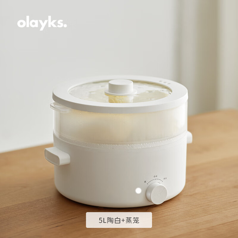 立时(olayks.)欧莱克2L电火锅3L电煮锅家用小型多功能一体 5L 特大款带蒸笼 ZCDHG00102 不沾锅