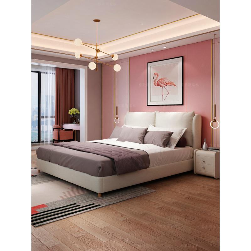 北欧布艺床主卧简约现代双人床可拆洗女生卧室榻榻米软包小户型 床+乳胶床垫+两个床头柜1500mm*2000mm组装式架子