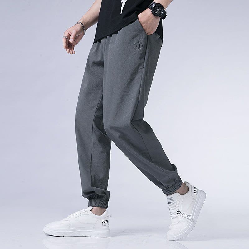 真维斯裤子男冰丝速干薄款夏季休闲长裤百搭学生九分裤运动束脚裤图片