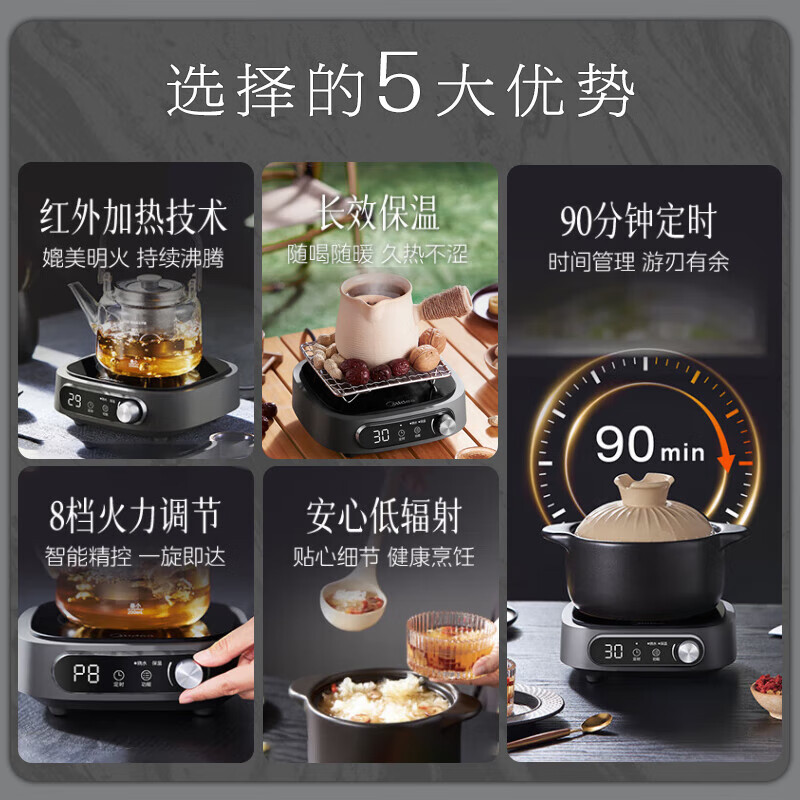 美的(Midea)电陶炉家用不挑锅具电磁炉多功能小电炉子 MC-HW10W1-002高清大图