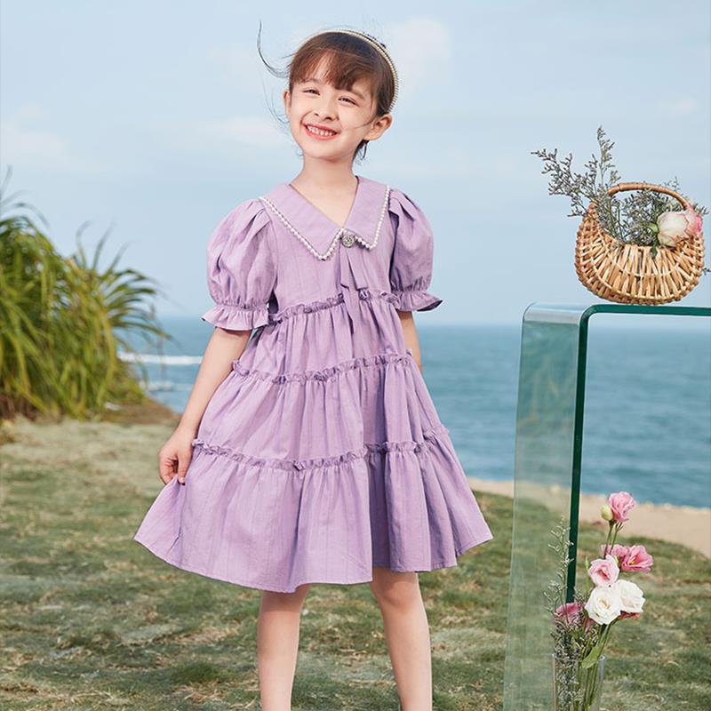 女童连衣裙夏装2021新款洋气儿童泡泡袖裙子紫色礼服裙洋气公主裙 图片色[优质面料 舒适清凉] 150(75斤以内)