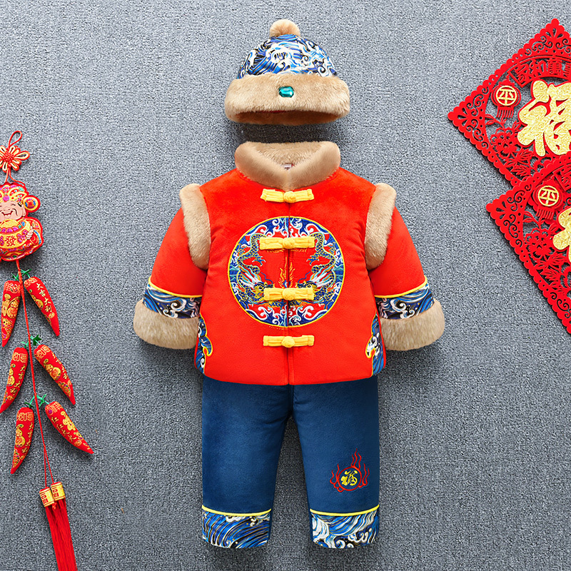 男童过年衣服拜年服男宝宝周岁礼服唐装小童冬装加厚男孩抓周汉服视频