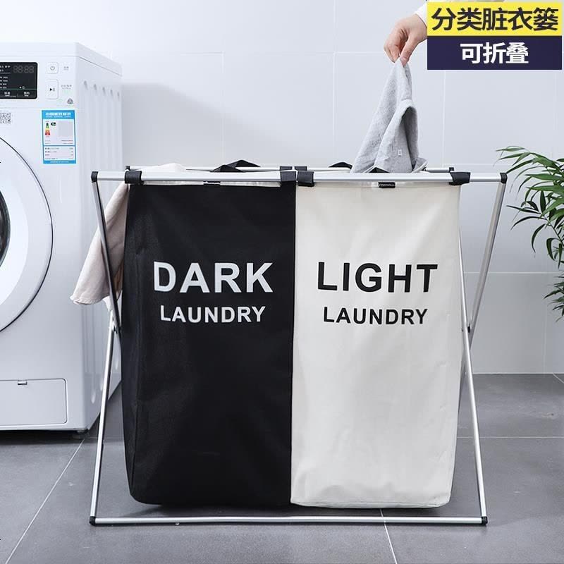 脏衣篮脏衣服收纳筐脏衣篓家用整理桶布艺装衣娄北欧脏衣桶洗衣篮 两格灰米-脏衣篮图片
