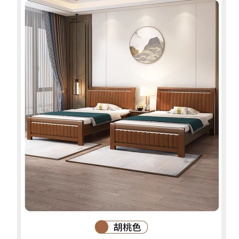 鑫木樽单人床135*200*960cm+5cm床垫+床头柜1组高清大图