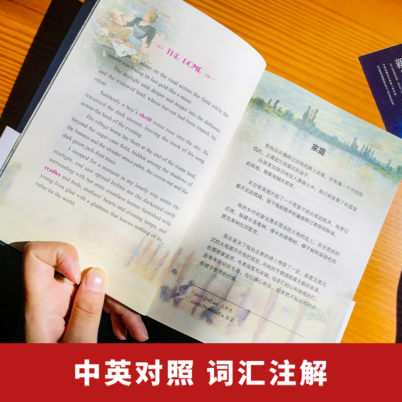 飞鸟集 新月集 [正版]扫码听音频新月集飞鸟集 英汉对照注释版双语版 泰戈尔外国小说故事中小学生阅读世界名著现当代文学畅高清大图